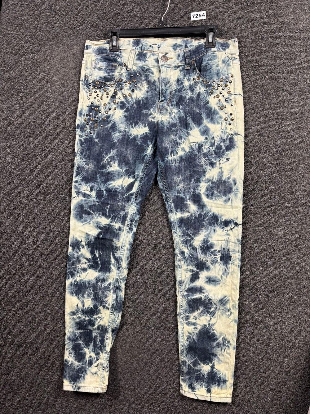 BDG Jeans Womens 31W 29L Blue Tie Dye Mid Rise Twig Ankle Skinny Studded Denim